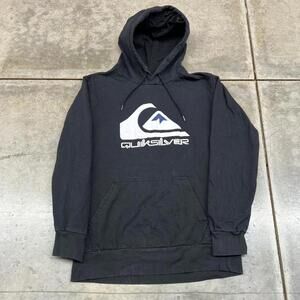 vintage quiksilver faded black big logo hoodie size medium WOMENS
